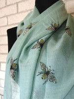 Large sea green scarf with wasp motif