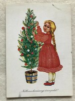 Régi rajzos Karácsonyi képeslap - Hernádi Paula rajz                          -5.