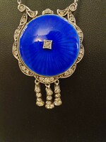 25T. from HUF 1 silver 925‰ br. 260.7G royal blue fire enamel women's necklace watch with zircon stones