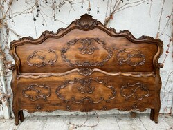 Antik barokk stílusú faragott diófa franciaágy keret