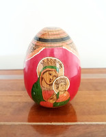 Old Easter painted Russian wooden egg wooden egg Mary and Jesus motif