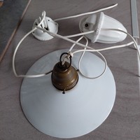 Régi porcelán-réz csigás mennyezeti lámpa