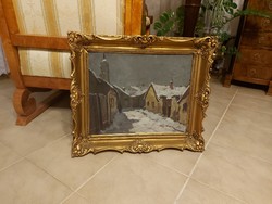 Antique painting of the wolf winter village of Csallóközi!