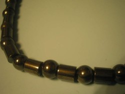 N8 healing antique genuine hematite stone necklace string of pearls ball+cylinder rarity 46 cm giftable