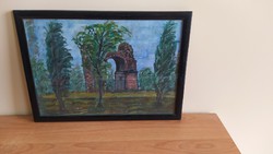 (K) landscape painting with building ruins, 43x31 cm frame