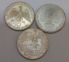 NSZK 1972 ezüst 10 Márkás emlékérme 3 darab...