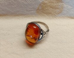 With video! Old Soviet silver amber large ring, 875 silver