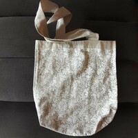 Beige floral canvas bag