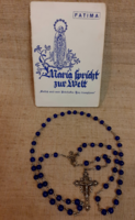 Rosary prayer chain made of royal blue glass beads with a sophisticated crucifix from Fatima 1917-2017..