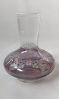 Enamel painted floral purple glass vase