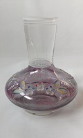 Zománc festett virágos lila üveg váza