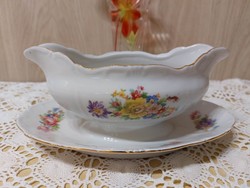 Zsolnay, beautiful floral porcelain sauce bowl, offering