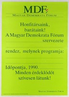 1M182 MDF - Magyar Demokrata Fórum politikai plakát 1990