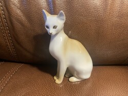 Hollóházi porcelán barna ülő sziámi cica