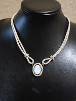 Vi. Nour London leather necklace with blue opal glass 50cm