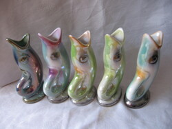 Hungária industrial art ceramics ksz retro luster fish-shaped vases