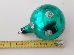 Régi üveg karácsonyfadísz pöttyös zöld gömb üvegdísz