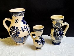 3 Korund blue painted ceramic goblets, jug 6-13-16 cm