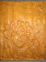 Viasz szerű relief Jézus keresztről való levétele, gipsz domború kép, falidísz