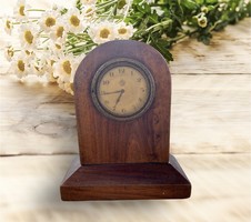 Antique wooden table clock, structure, dial indicated, not working, with video