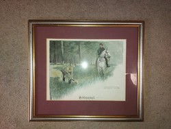 Ernst otto, colored, old engraving, hunting, in very good condition