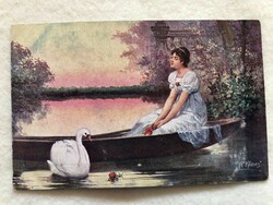 Antik, régi romantikus képeslap  - Postatiszta                                        -5.