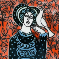 Vén edit - woman with a dove (enamel painted wall picture)