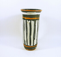 Gorka livia, retro 1950 black and white striped 22.6 Cm artistic ceramic vase, flawless! (G190)