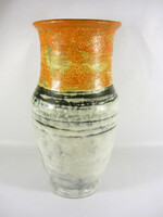 Gorka livia, retro 1960 white and orange 25.5 Cm artistic ceramic vase, flawless! (G114)