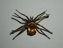 Antique gold spider brooch with large citrine gemstone