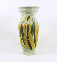 Gorka livia, retro 1960 white vase with stripes 27.5 Cm artistic ceramics, flawless! (G191)