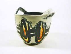Gorka livia, retro 1950 white-black and orange 18.5 Cm artistic ceramic dish, flawless! (G161)