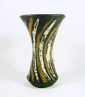 Gorka livia, retro 1950 black twisted vase with stripes 20.5 Cm artistic ceramics, flawless! (G172)