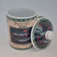 Star marked porcelain mug with small lid - fish
