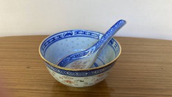 Chinese display case rice bowl with porcelain bowl and spoon