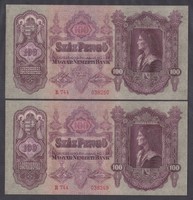 2 serial number trackers 100 pengő 1930 (aunc-, aunc-)