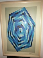 Victor vasarely - large, colorful, abstract screen print, framed, signed.