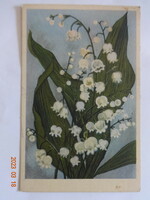Régi virágos üdvözlő képeslap, gyöngyvirág