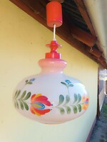 Glass ceiling lamp with a painted flower motif