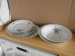 Cseh porcelán nefelejcs mintás 7 darab: 3 tányér, tálak - hibátlanok - étkészlet darabjai