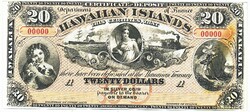 Hawaii 20 Hawaiian Dollars 1879 Replica