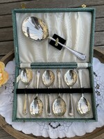 Very nice old seven piece silver plated English spoon set in gift box