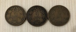 1868 4 krajcár 3db.