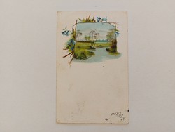Régi képeslap 1900 levelezőlap tájkép kék virág