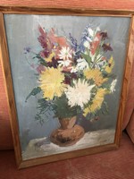 Éva Séday (1929-2011) colorful flower bouquet oil, wood fiber
