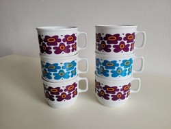 Régi Zsolnay porcelán bögre retro virágos teás csésze készlet 6 db
