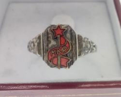38 T. From HUF 1 Hungarian antique 800 silver 2.09G Hungarian communist party ring with enamel from the Rákos system