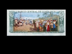 Unc - 5 colones - costa rica -1992 (world's first full-color banknote!) (Read!)