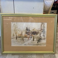 Landscape with house in gold frame
