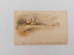 Old postcard 1900 postcard with snowy landscape